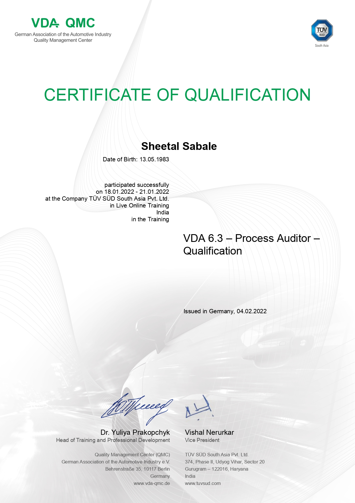 VDA 6.3 Process Auditor